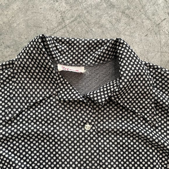 Vintage 60s 70s Bradley Black White Polka Dot Retro Button Up Shirt Medium - Picture 2 of 9